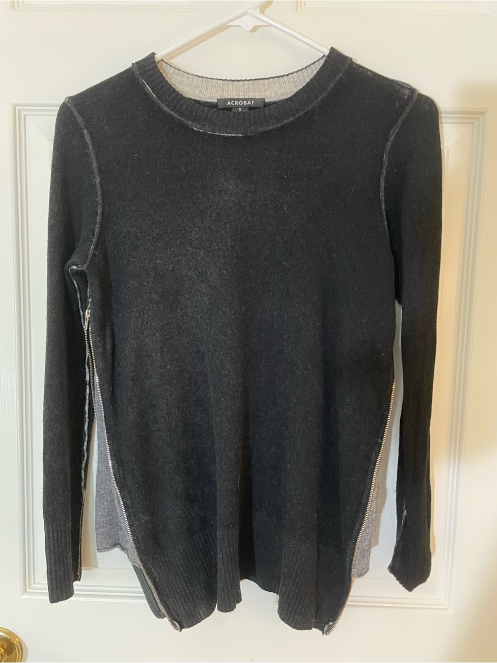 ACROBAT Wool/Cashmere Blend Side Zip Crewneck Sweater